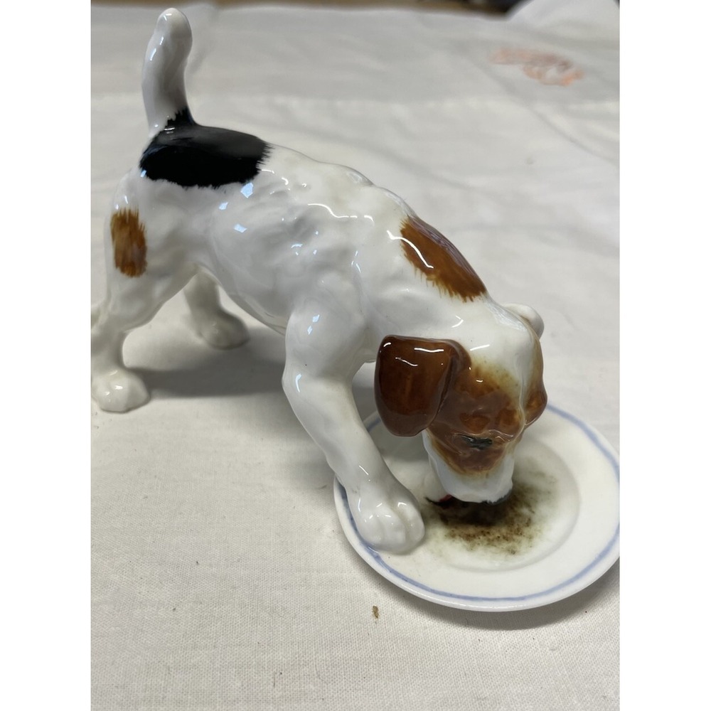 Vintage Royal Doulton Jack Russell Terrier Dog Licking Plate HN1158 Figurine